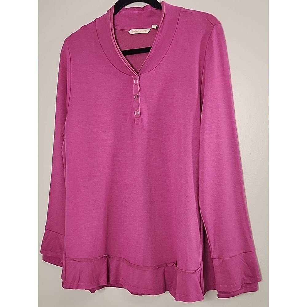 Soft Surroundings Womens XL Purple Henley Oversized Minimal Comfort Minimal Cozy - Picture 3 of 9
